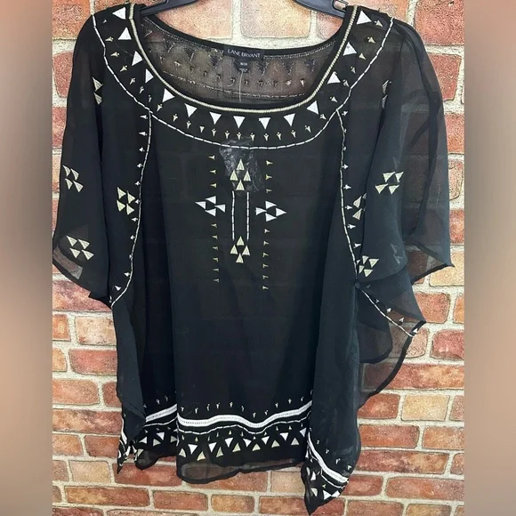 NWT Lane Bryant boho hippie semi-sheer flowy art to wear cap sleeve top size 18 - Picture 1 of 7